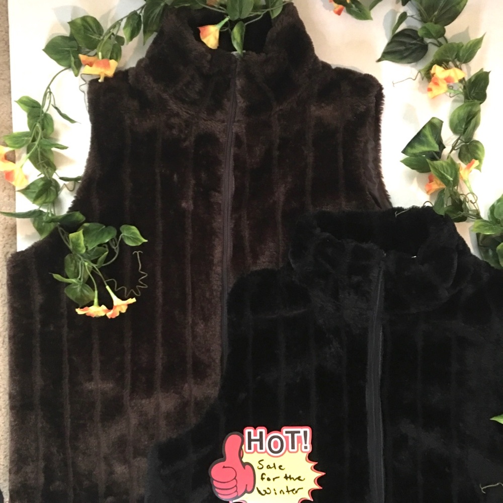 Faux Fur Vest Jackets (Black@Brown)